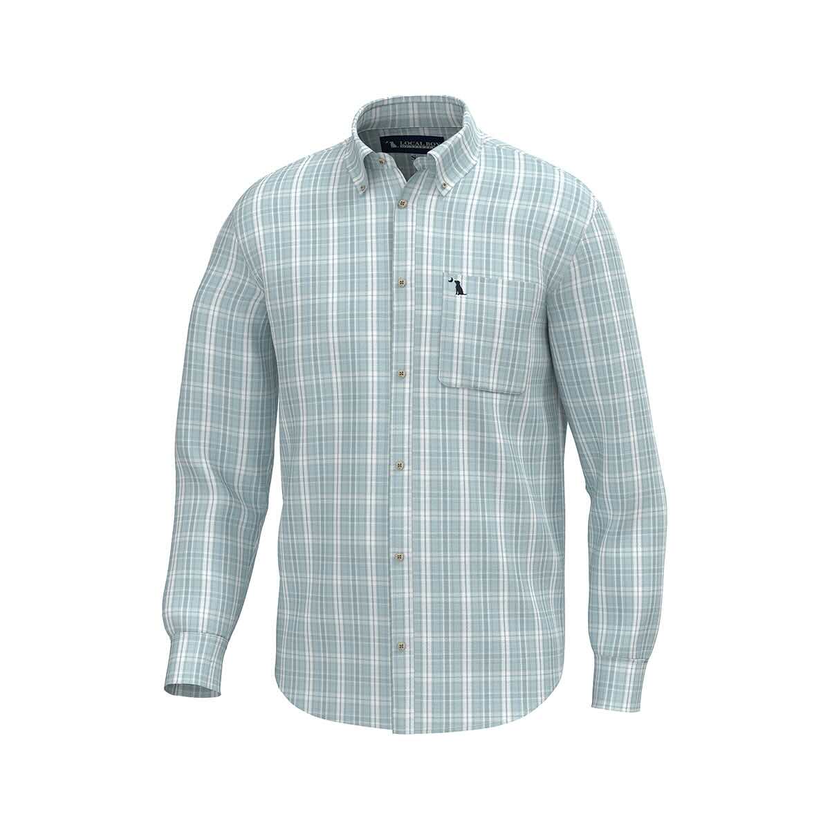 measure for mens dress shirt Local Boy Men's Sherry Dress Shirt Mist/Teal/Light Blue / MED
