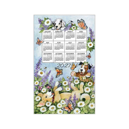 Kay Dee Playful Puppies 2027 Calendar Kitchen Towel