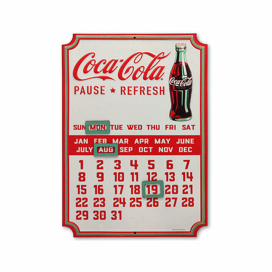 Coca-Cola Calendar Embossed Metal Sign