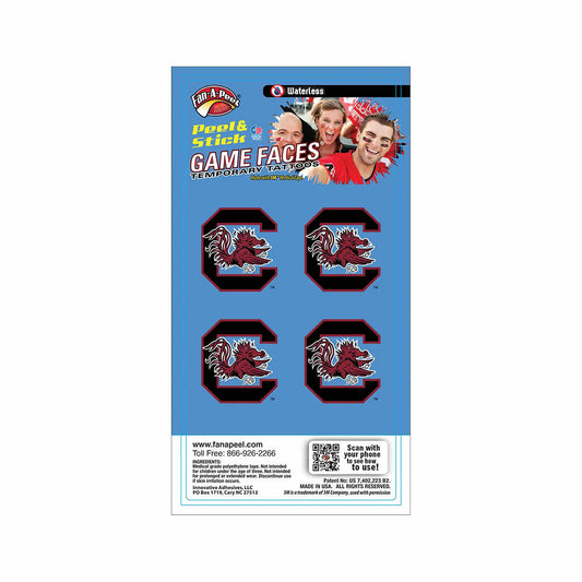 Game Faces University of South Carolina Spirit Waterless Temporary Tattoos
