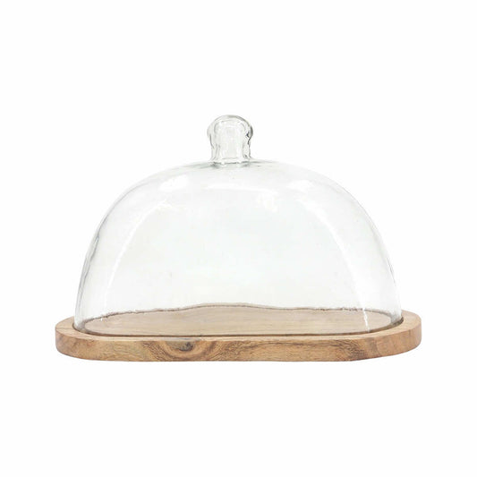 WT Collection Dark Wood Oval Cloche Tray