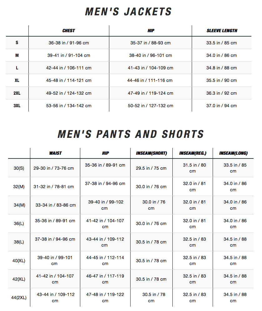 The North Face Mens Jacket Size Chart