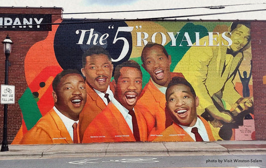 Mural of the 5 Royales in Downtown Winston-Salem, courtesy of Visit Winston-Salem
