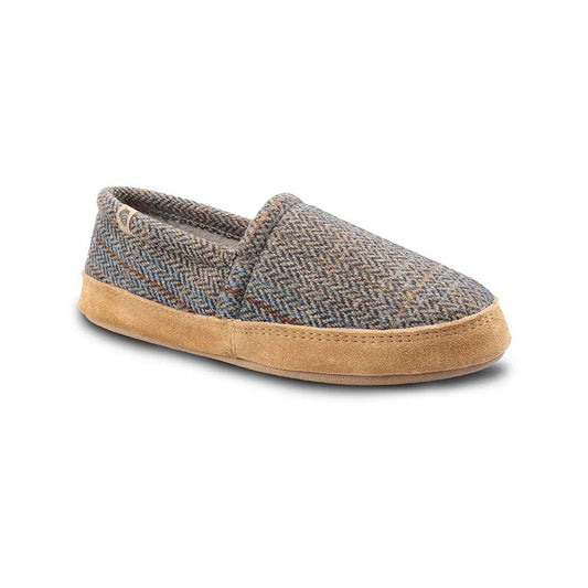 Acorn Men's Plaid Tweed Moccasin Slippers, Taupe