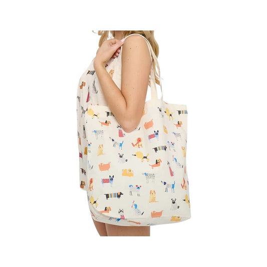 SM Wardrobe Colorful Cartoon Dogs Print Tote Bag