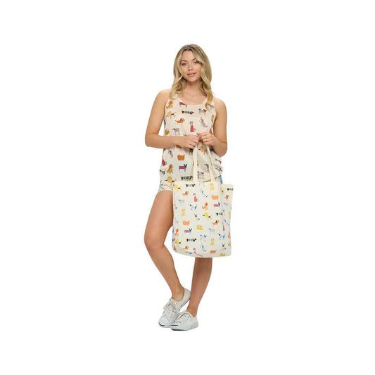 SM Wardrobe Colorful Cartoon Dogs Print Tote Bag