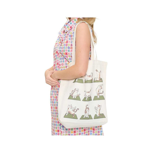 SM Wardrobe Cat Yoga Print Tote Bag