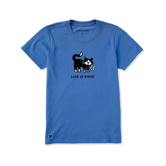 Life is Good Women's Tuxedo Cat Daisy Short Sleeve Crusher-Lite T-Shirt