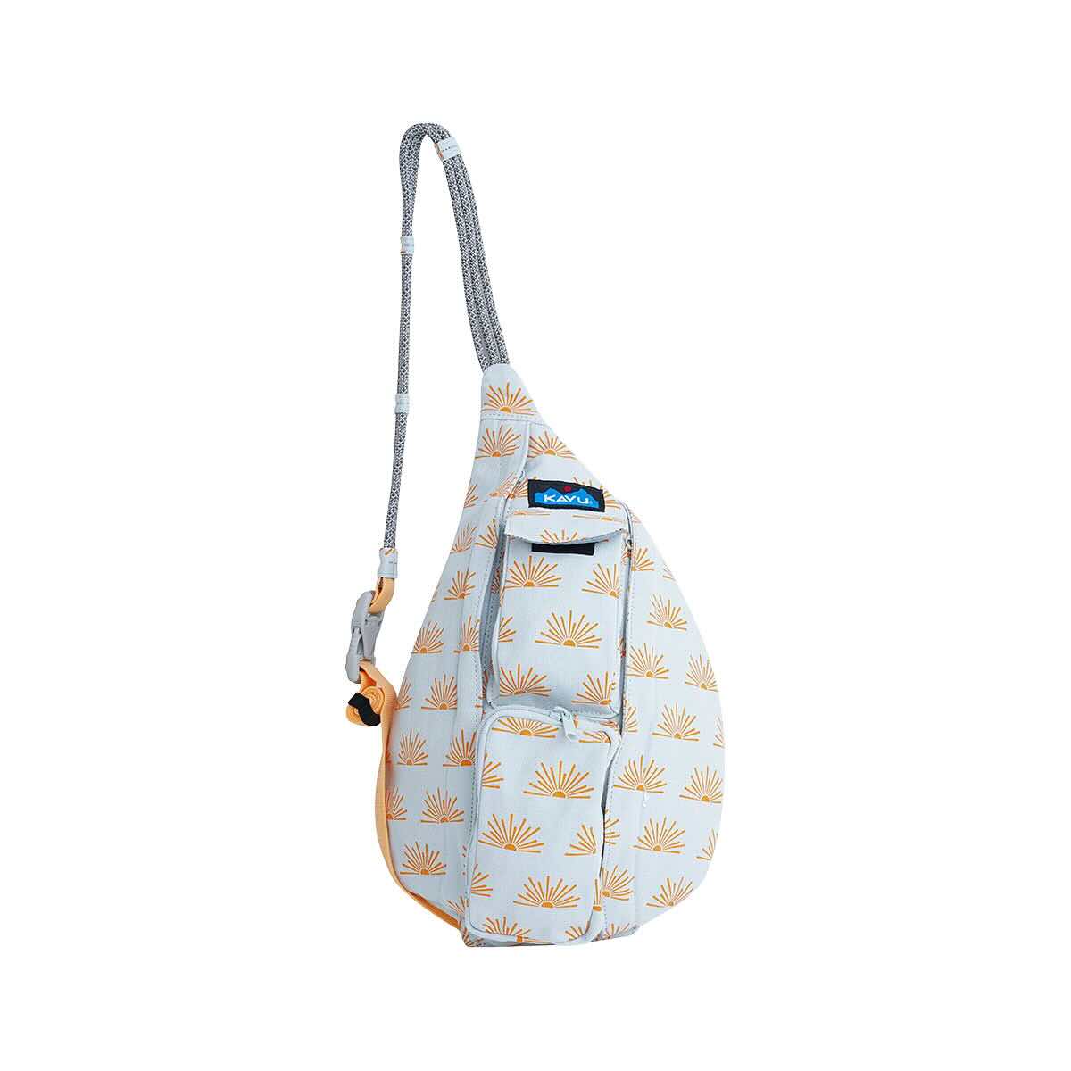 KAVU Rope Bag Sling Backpack Blue White Geometric Canvas Crossbody outdoor‎ hike KAVU Rope Sling Bag Blue Gray Geometric Print | Mercari main image 2