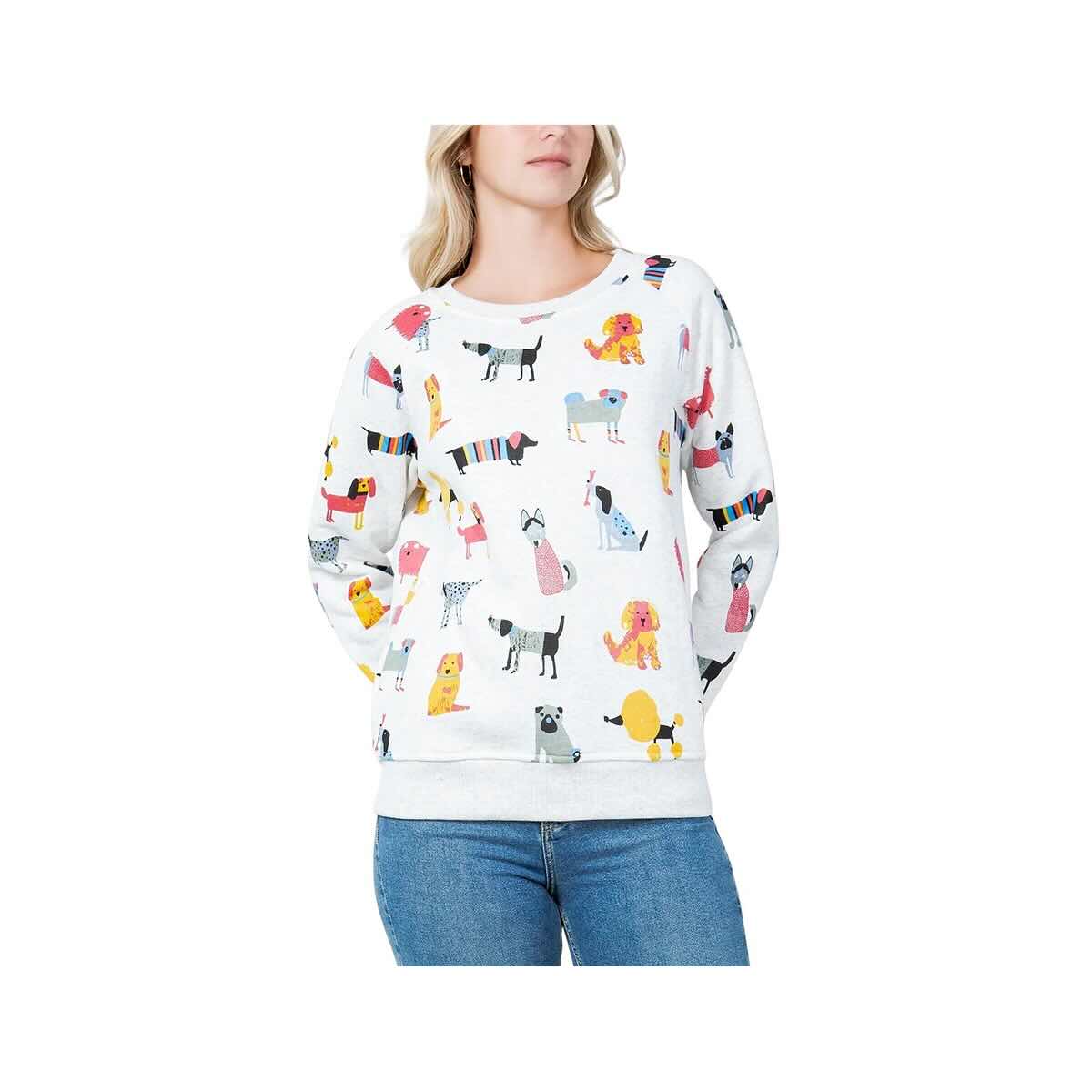 LA Soul Women's Colorful Dog Fleece Crew Sweatshirt