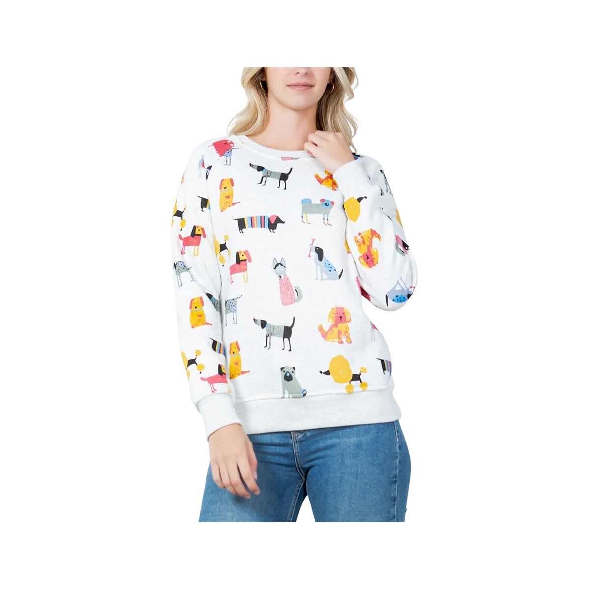 LA Soul Women's Colorful Dog Fleece Crew Sweatshirt