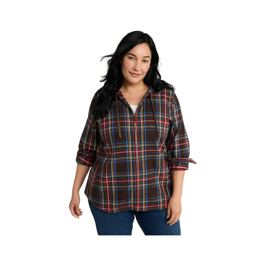 L.L.Bean Women's Scotch Plaid Flannel Relaxed Zip Hoodie - Curvy