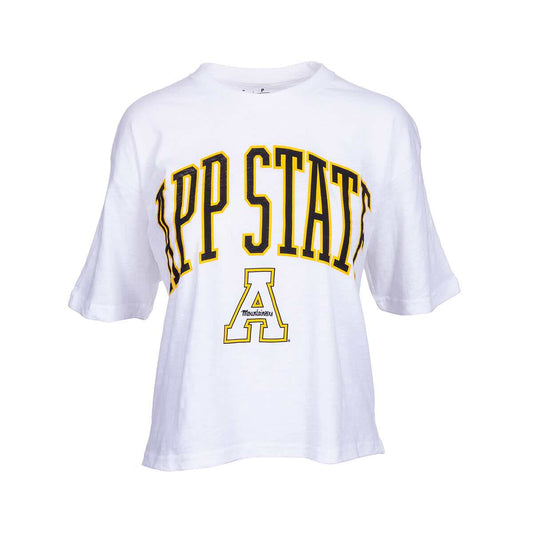 Pressbox Women's Appalachian State Slub Motley Nelson Short Sleeve Crop Top