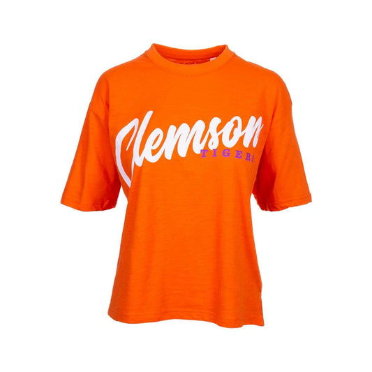 Pressbox Women's Clemson Slub Motley Hometeam Short Sleeve Crop Top
