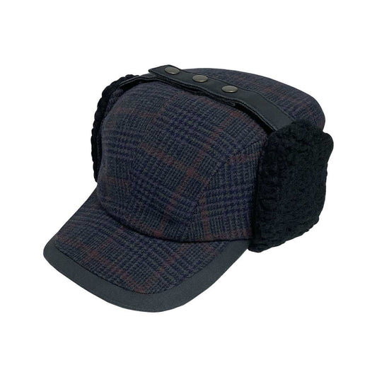 Broner Lumberman Plaid Work Cap with Sherpa Earflaps, Navy Plaid