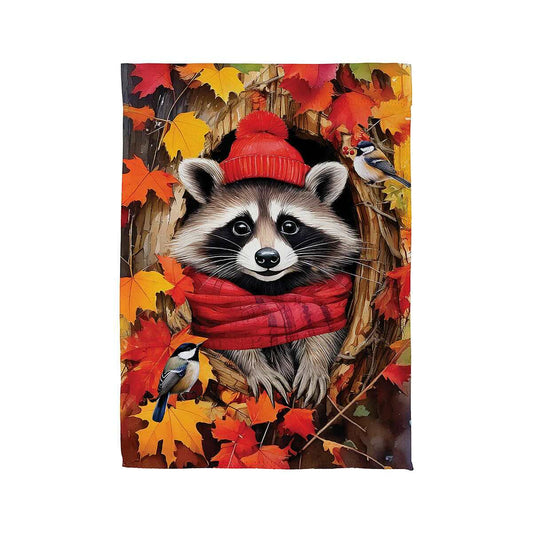 Evergreen Cozy Racoon Suede Garden Flag