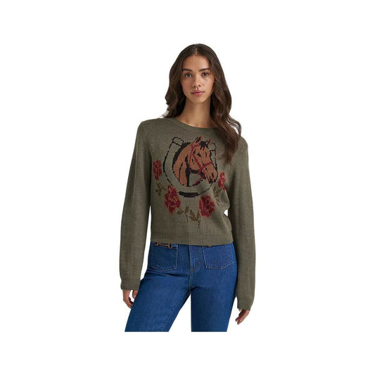 Wrangler Women's Horse Rose Crew Sweater