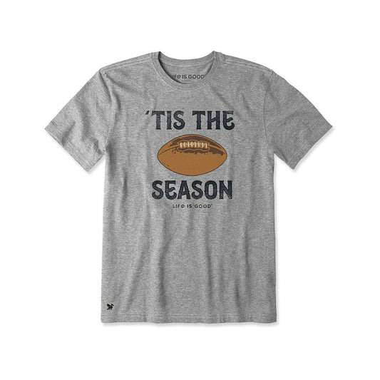 Life is Good Men's Football Tis the Season Short Sleeve Crusher T-Shirt, Heather Gray
