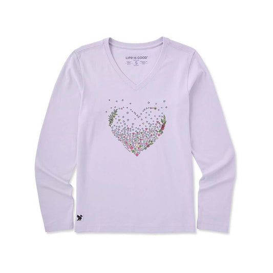 Life is Good Women's Heart of Hearts & Flowers V-Neck Long Sleeve Crusher-Lite T-Shirt