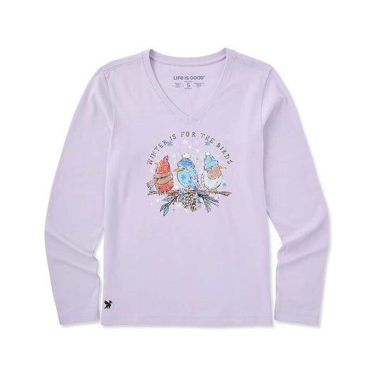 Life is Good Women's Winter is For the Birds V-Neck Long Sleeve Crusher T-Shirt, Alpine Purple