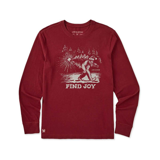 Life is Good Men's Sasquatch Find Joy Long Sleeve Crusher T-Shirt, Adirondack Red