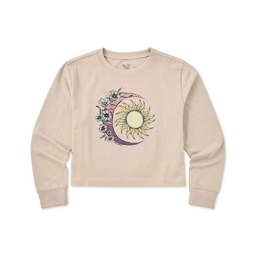 Life is Good Kids' Moon Flower Long Sleeve Crusher Boxy T-Shirt, Birch White