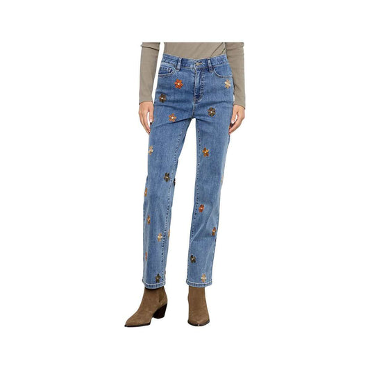 Charlie B Women's Floral Embroidery Straight Leg Jeans
