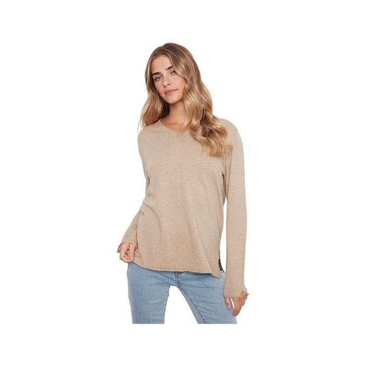 Charlie B Women's Long Sleeve V-Neck Sweater, Walnut