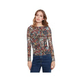 Charlie B Women's Printed Mesh Boat Neck Long Sleeve Top, Azalea