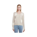 Charlie B Women's Floral Applique V-Neck Sweater, Almond