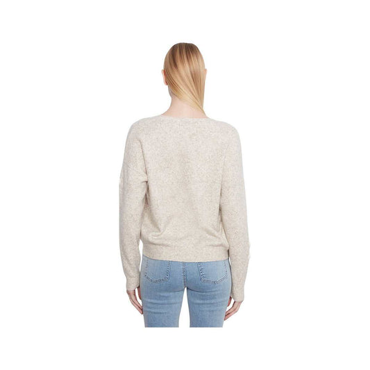 Charlie B Women's Floral Applique V-Neck Sweater, Almond, alternate view 1