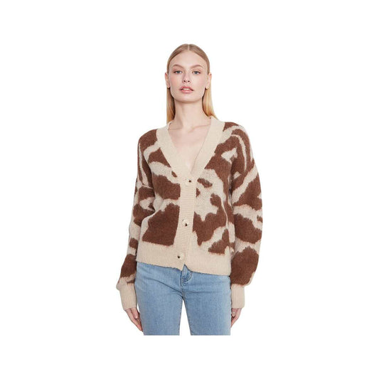 Charlie B Women's Cow Print V-Neck Cardigan, Ranch