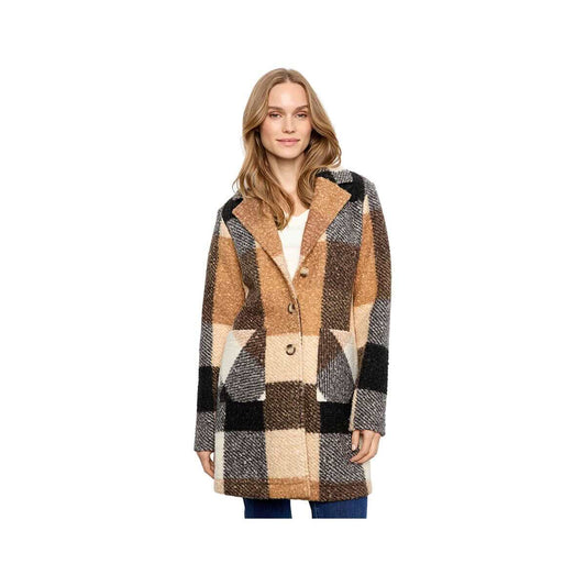 Charlie B Women's Plaid Boucle Tailored Knit Coat, Taupe
