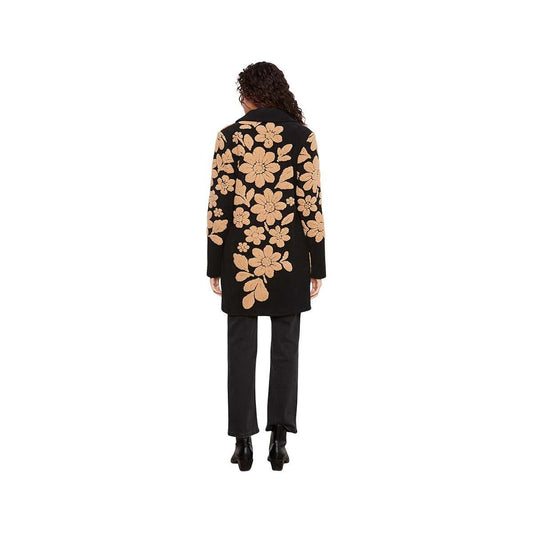 Charlie B Women's Floral Flocked Sherpa Coat, Black, alternate view 1