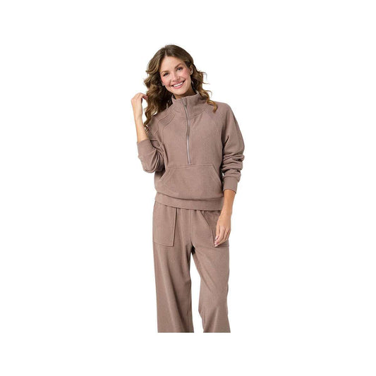 Coco+Carmen Women's Weekend Brushed Half-Zip Long Sleeve Pullover, Hardwood
