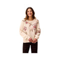 Tribal Sportswear Women's Eyelash Embroidered Long Sleeve Crew Neck Sweater, Moonstone