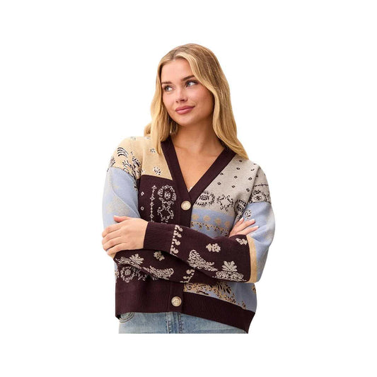 Tribal Women's Novelty Jacquard V-Neck Sweater Cardigan, Satinsky