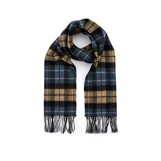 John Hanly Irish Wool Scarf, Navy Beige Plaid
