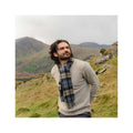 John Hanly Irish Wool Scarf, Navy Beige Plaid, alternate view 2