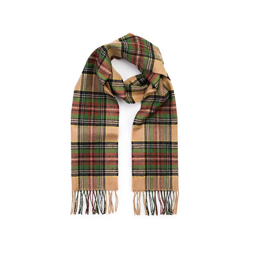 John Hanley Merino Luxury Wool Scarf, Beige Plaid