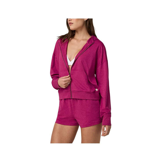 Vuori Women's Halo Modern Full Zip Hoodie, Dragonfruit Heather