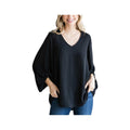 JODIFL Women's Solid Wide V-Neckline 3/4 Sleeve Top, Black