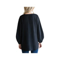 JODIFL Women's Solid Wide V-Neckline 3/4 Sleeve Top, Black, alternate view 1