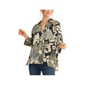 JODIFL Women's Large Floral Print 3/4 Sleeve Top, Black