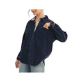 Jodifl Women's Long Sleeve Corduroy Shirt with Floral Contrast, Navy