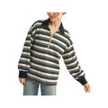 JODIFL Women's Stripe Long Puff Sleeve Polo Top, Black