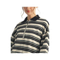 JODIFL Women's Stripe Long Puff Sleeve Polo Top, Black, alternate view 1