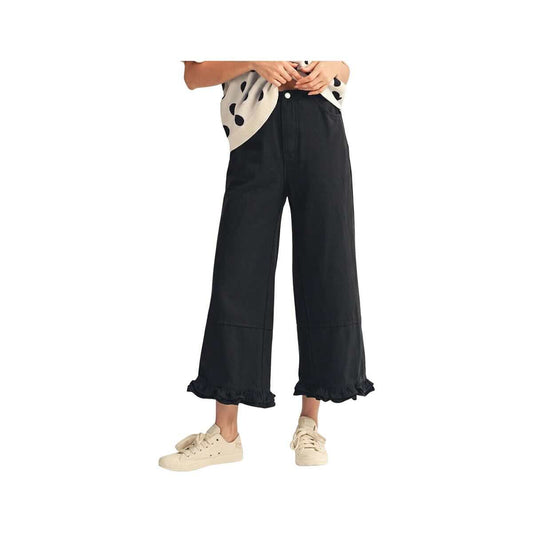 Jodifl Women's High Waisted Wide Leg Ruffle Pants, Black