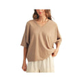 JODIFL Women's V-Neck Short Drop Shoulder Sweater Top, Taupe