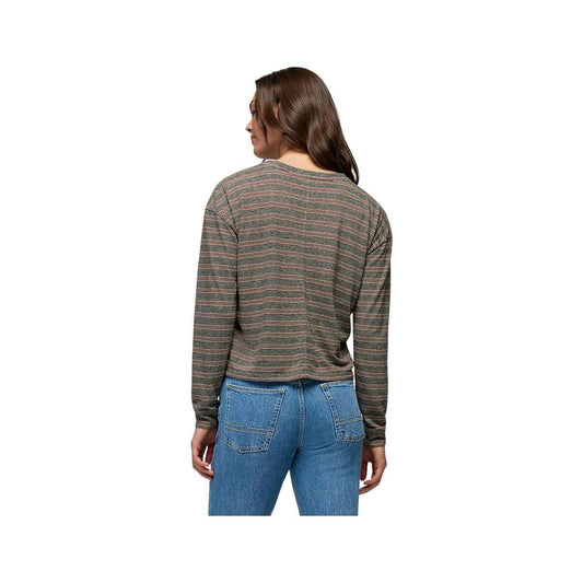 prAna Women's Cozy Up Long Sleeve Crew T-Shirt, Cacao Stripe, alternate view 1